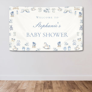 Toile De Jouy Baby Shower Blue Bow Boy Banner