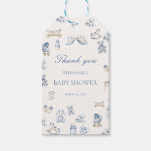 Toile De Jouy Baby Shower Blue Bow Boy Gift Tags