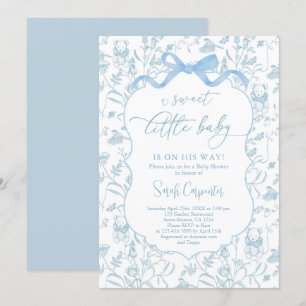 Toile De Jouy Baby Shower blue Bow Boy Invitation