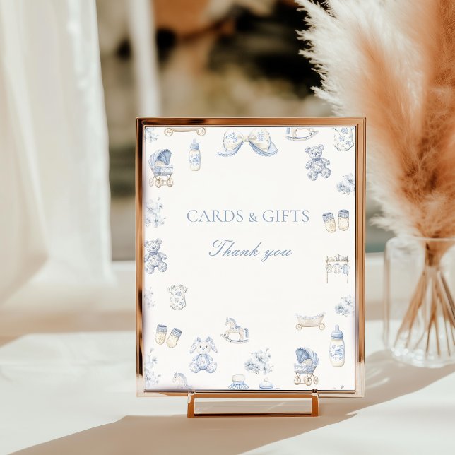 Toile De Jouy Baby Shower Blue Bow Table Top Sign (Toile De Jouy Baby Shower Blue Bow Table Top Sign)