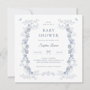 Toile de Jouy Baby Shower Blue Chinoiserie Floral  Invitation