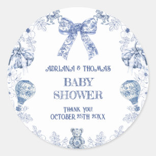 Toile de jouy baby shower thank you  classic round sticker