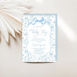 Toile De Jouy Baby Shower with Bow Boy Invitation<br><div class="desc">Toile De Jouy Baby Shower with blue Bow Boy Invitation</div>