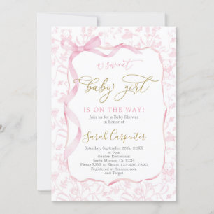 Toile De Jouy Baby Shower with Bow Girl Invitation