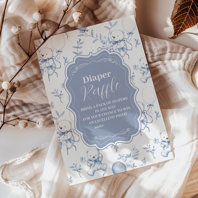 Toile De Jouy Bear Baby Shower Diapper Raffle Enclosure Card (Creator Uploaded)
