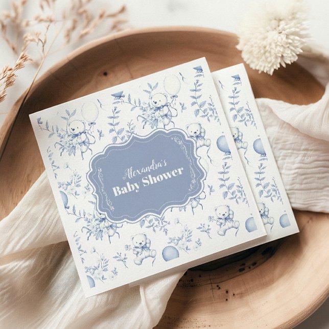 Toile De Jouy Bear Baby Shower Napkin (Creator Uploaded)