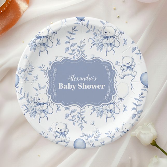Toile De Jouy Bear Baby Shower Paper Plate (Creator Uploaded)
