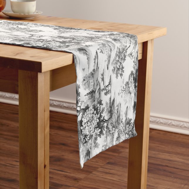 Toile de jouy,black and white,porcelain, medium table runner (In Situ)