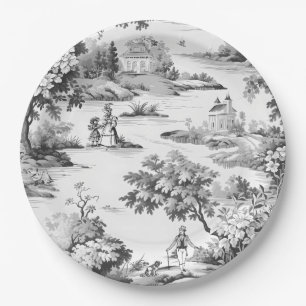 Toile de jouy,black and white,porcelain, paper plate