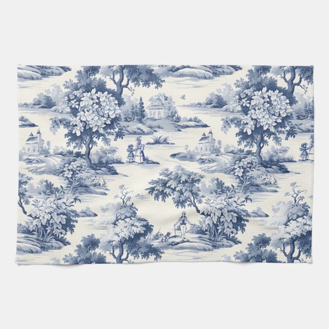 Toile de jouy,blue and white,porcelain, tea towel (Horizontal)