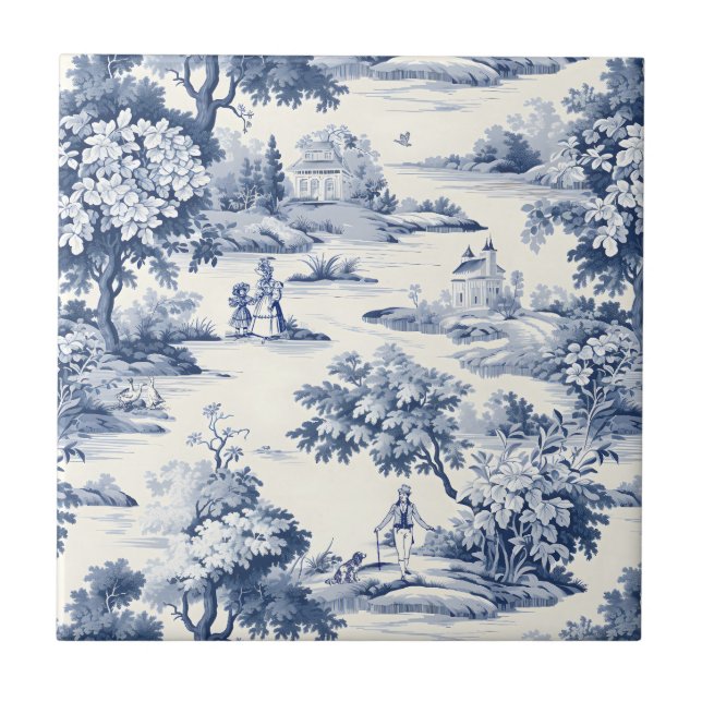 Toile de jouy,blue and white,porcelain, tile (Front)