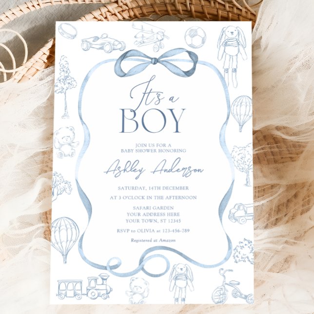 Toile De Jouy Blue Baby Shower Invitation (Creator Uploaded)