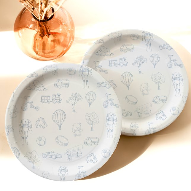 Toile de Jouy Blue Baby shower Paper Plate (Creator Uploaded)