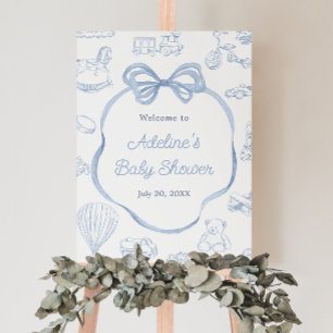 Toile de Jouy Blue Bow Baby Shower Welcome Sign