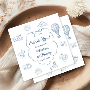 Toile De Jouy Blue Bow Birthday Party Napkin