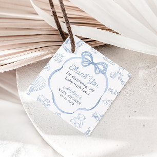 Toile de Jouy Blue Bow Chinoiserie Boy Baby Shower Favour Tags