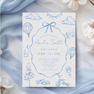 Toile De Jouy Blue Boy Baby Shower  Invitation