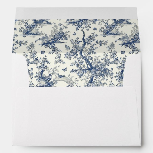 Toile de Jouy Blue Butterfly Garden Envelope (Back (Bottom))