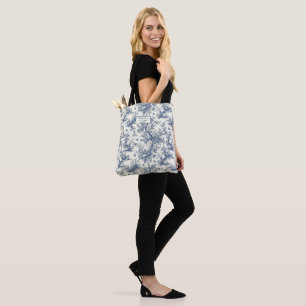 Toile de Jouy Blue Butterfly Garden Tote Bag