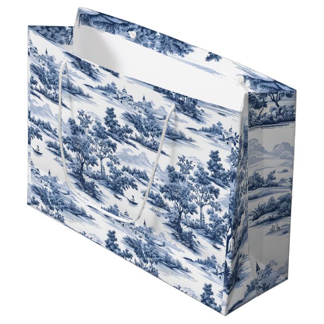 Toile de jouy ,blue china ,porcelain,blue willow  large gift bag (Front Angled)