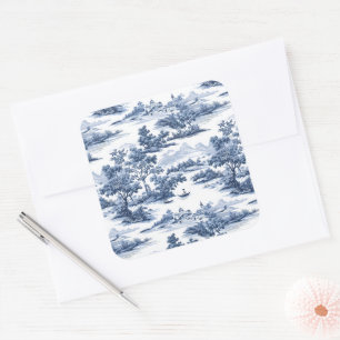 Toile de jouy ,blue china ,porcelain,blue willow  square sticker