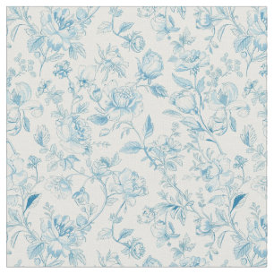 Toile de jouy Blue Chinoiseries Peonies Floral  Fabric