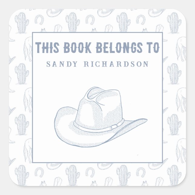 Toile de Jouy Blue Cowboy - Bookplate Square Sticker (Front)