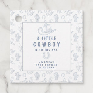 Toile de Jouy Blue Cowboy Western Baby Shower Favour Tags