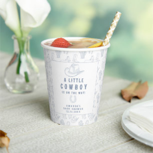 Toile de Jouy Blue Cowboy Western Baby Shower Paper Cups