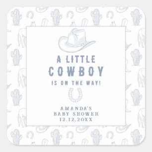 Toile de Jouy Blue Cowboy Western Baby Shower Square Sticker