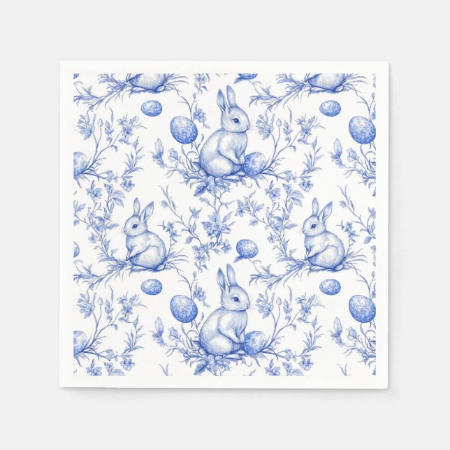Toile De Jouy Blue Easter Bunny Napkin (Front)