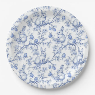 Toile De Jouy Blue Easter Bunny Paper Plate