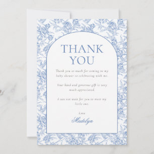 Toile de Jouy Blue Floral Boy Baby Shower Thank You Card