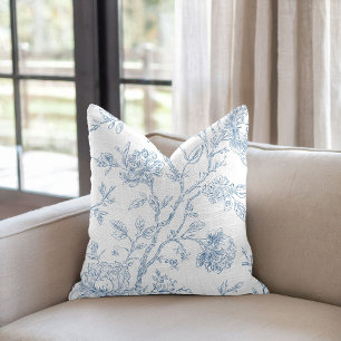 Toile de Jouy Blue Floral Cushion