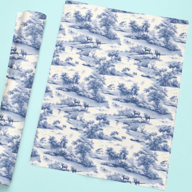 Toile De Jouy Blue French Elegant Pasture  Wrapping Paper (Creator Uploaded)