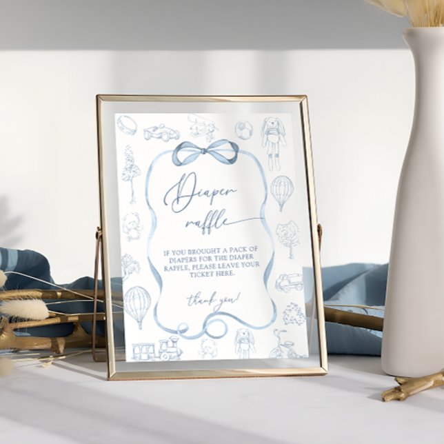 Toile de Jouy Blue Nursery Boy Diaper Raffle Poster (Creator Uploaded)