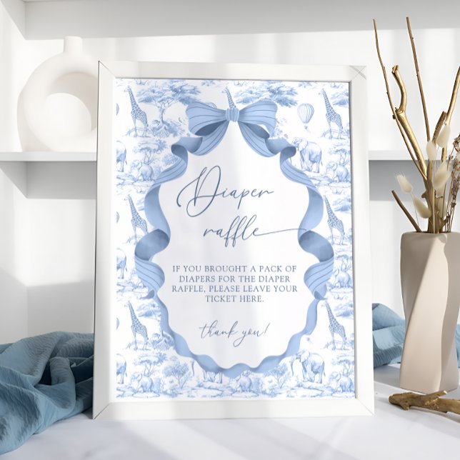 Toile de Jouy Blue Safari Animals Diaper Raffle Poster (Creator Uploaded)