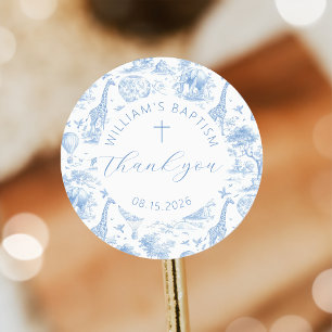 Toile de Jouy Blue Safari Baptism Sticker