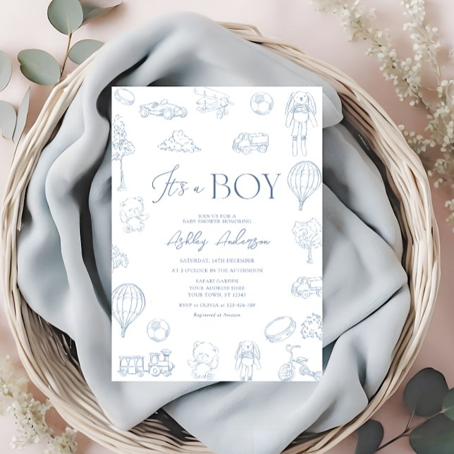 Toile De Jouy Blue Vintage Baby Shower Invitation (Creator Uploaded)
