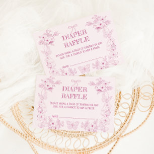 Toile De Jouy Blush Pink Floral Diaper Raffle Enclosure Card