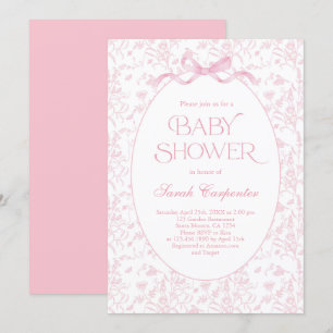 Toile De Jouy Bow Baby Shower Girl Invitation