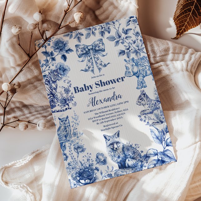 Toile De Jouy Bow Baby Shower Invitation (Creator Uploaded)