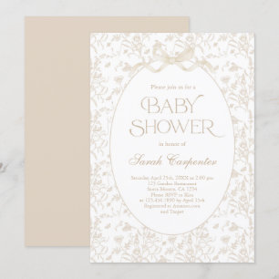 Toile De Jouy Bow Baby Shower neutral Invitation