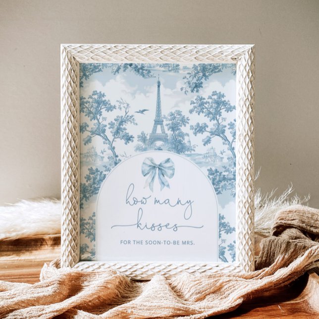 Toile de jouy Bow how many kisses bridal shower Poster (Creator Uploaded)