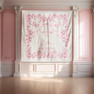 Toile de Jouy Butterflies Baby Shower Welcome Tapestry