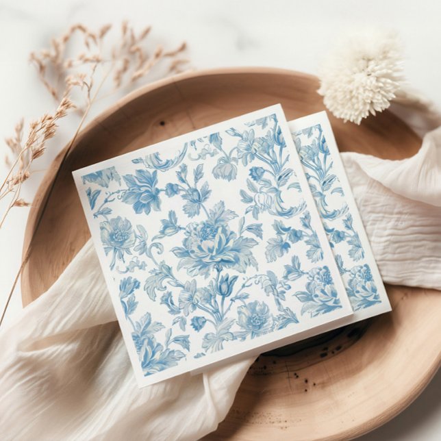 Toile-de-jouy Chinoiseries Blue Floral Pattern Napkin (Creator Uploaded)