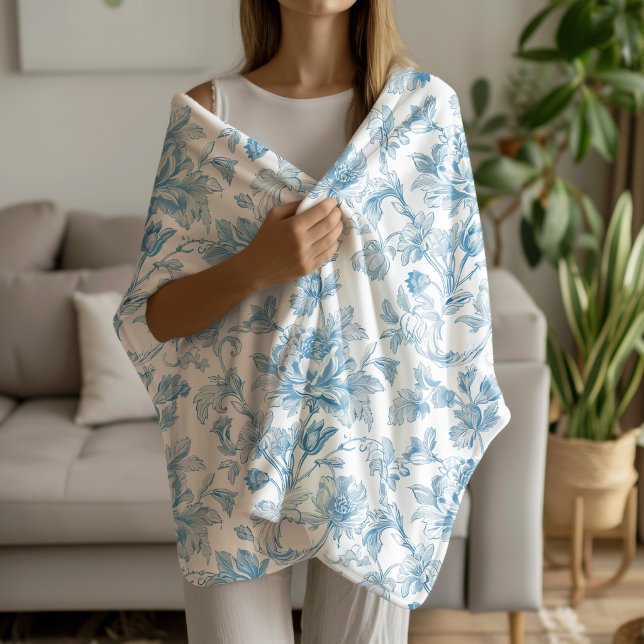 Toile-de-jouy Chinoiseries Blue Floral Pattern Sherpa Blanket (Creator Uploaded)
