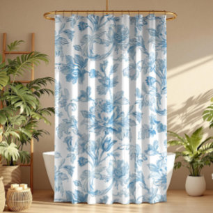 Toile-de-jouy Chinoiseries Blue Floral Pattern Shower Curtain