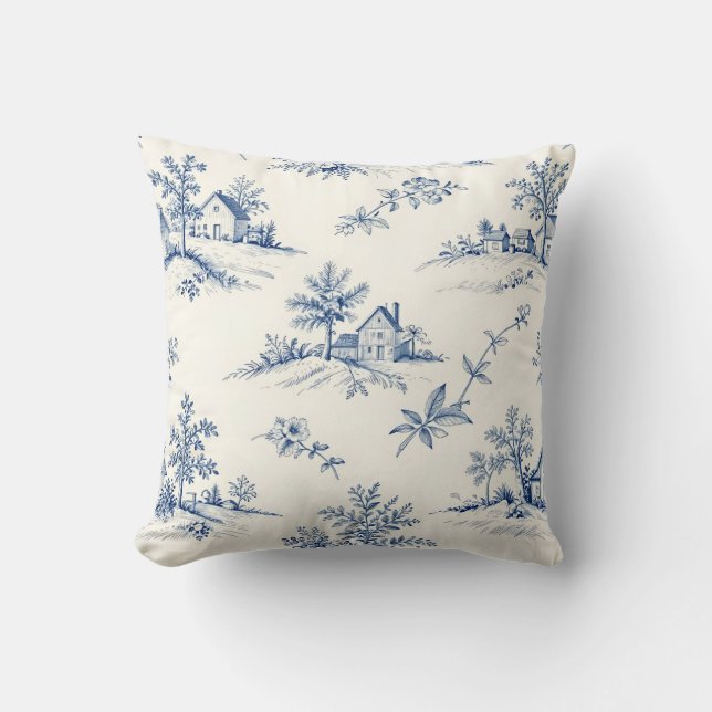 Toile de Jouy Countryside Seamless Pattern Cushion (Front)