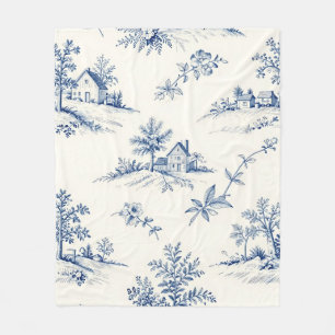 Toile de Jouy Countryside Seamless Pattern Fleece Blanket